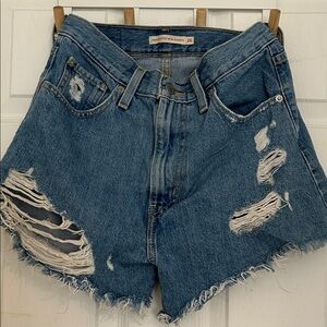 Levi’s Distressed Denim Blue High Waisted Mom Shorts